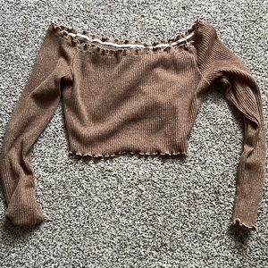 This top is an off the shoulder brown top from SHEIN, super cute